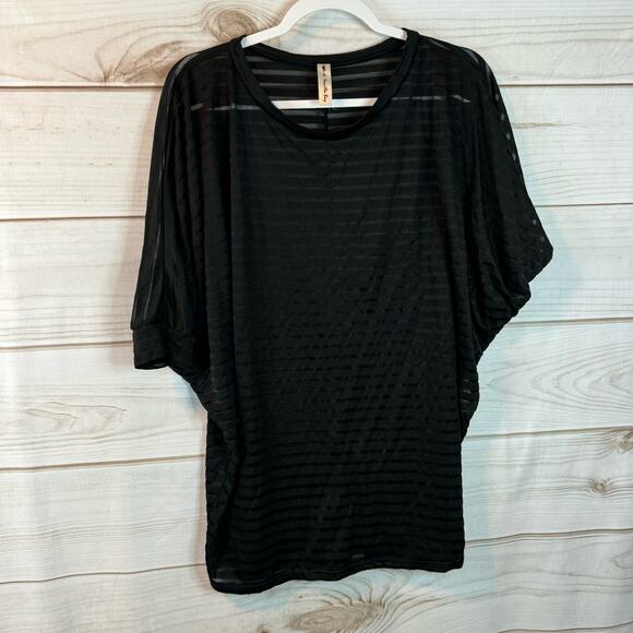 Vanilla Bay Black Sheer Striped Short Sleeve Crew Neck T-shirt Size Medium - Picture 1 of 6